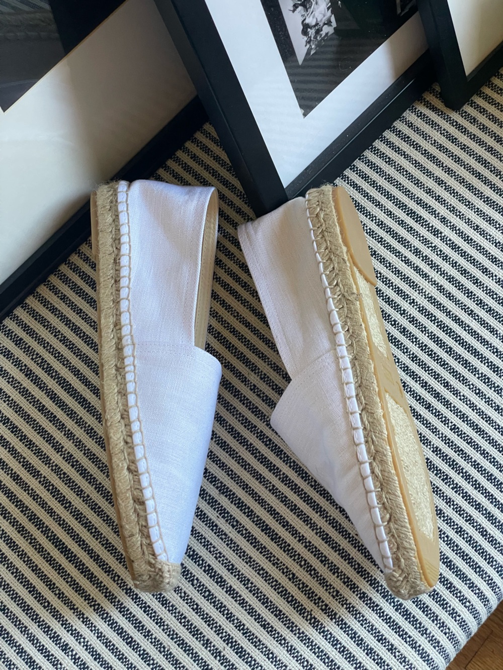 J. Crew Linen Espadrille Flats in White with Natural Jute Trim